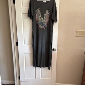 Free People Gray and Pink Casual Maxi Dress Short Sleeve Crew Neck